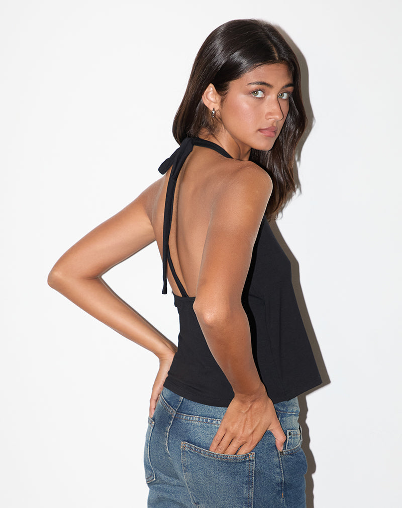 Wisty Halter Hals Wrap Top in Jersey Zwart