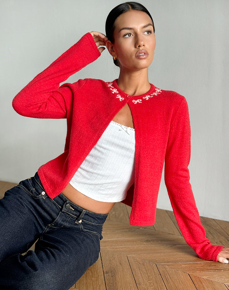 Afbeelding van Wunara Vest in Rood met Roze Strikjes