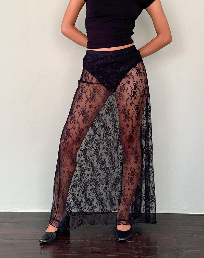Nevali Maxi Rok in Zwart Wild Rose Kant
