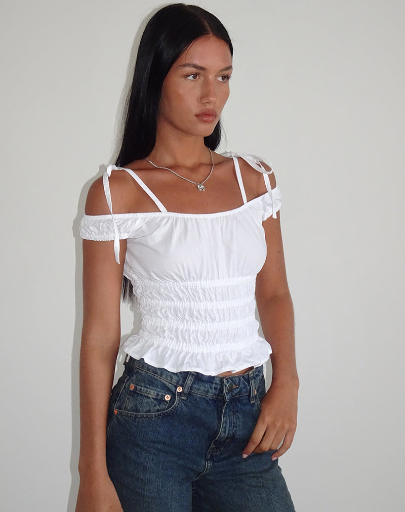 Afbeelding van Xavan Bardot Stropdas Schouder Top in Wit