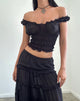 Afbeelding van Xavi Shirred Bardot Top in Chiffon Zwart