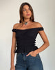 Afbeelding van Xavinia Shirred Bardot Top in Zwart Popeline