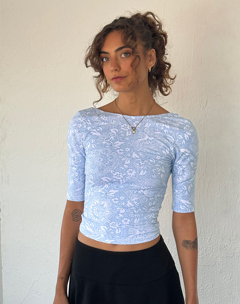 Afbeelding van Xiwani Top in Wit Sierlijke Print Lycra