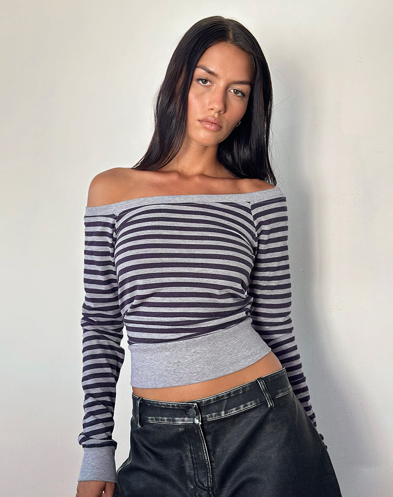 Afbeelding van Yacin Slouchy Top in Grijs met Zwarte Streep