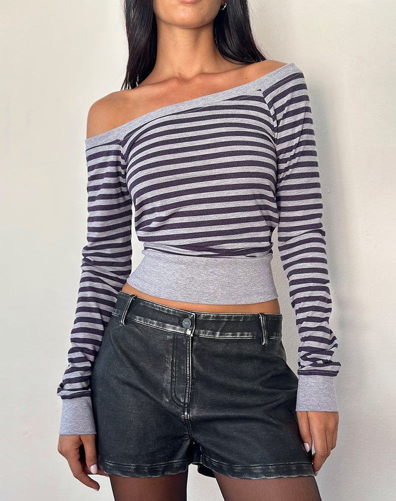 Yacin Slouchy Top in grijs met zwarte streep