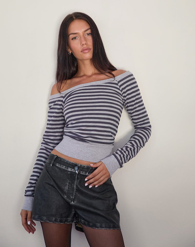 Yacin Slouchy Top in grijs met zwarte streep