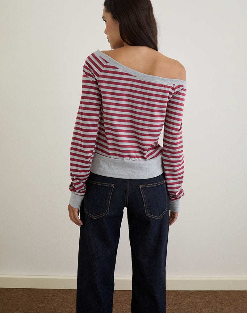 Afbeelding van Yacin Slouchy Top in Grijs met Bourgondische Streep