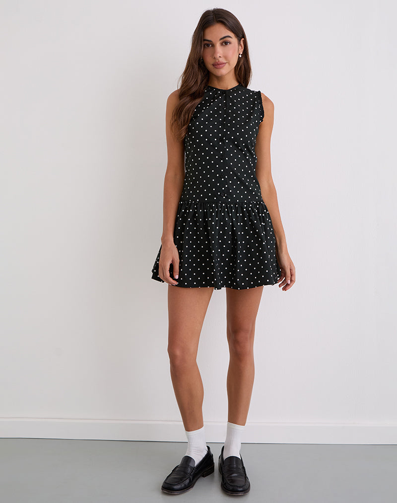 Yadara Mini Jurk in Polka Zwart