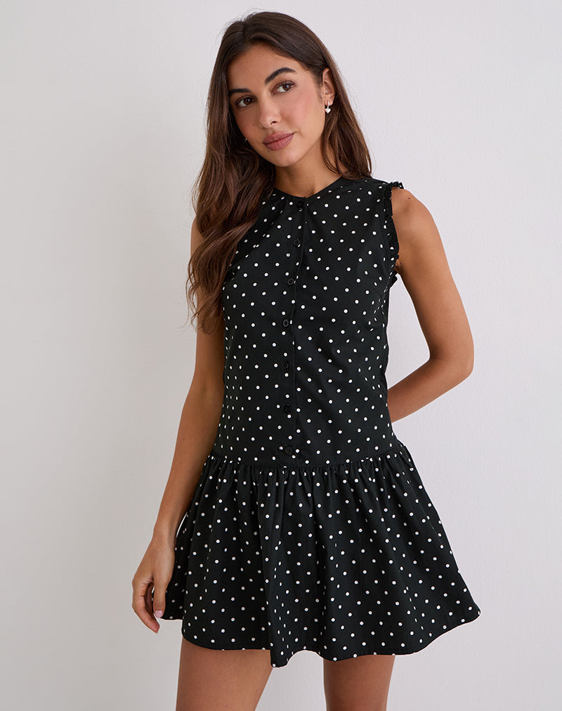 Yadara Mini Jurk in Polka Zwart