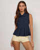 Afbeelding van Yaden Pleat Poloshirt in Popeline Dark Navy