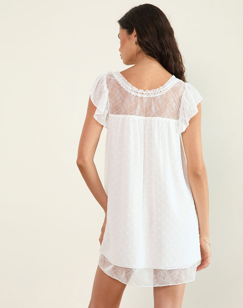 Afbeelding van Yagis Smock Mini Jurk in Dobby Chiffon Wit Kant