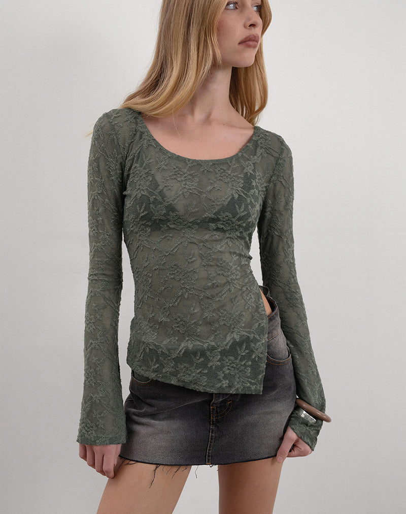 Yamari Top in jacquardbreisel groen