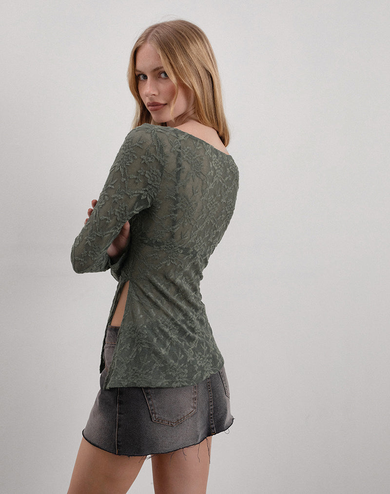 Afbeelding van Yamari Top in jacquardbreisel groen
