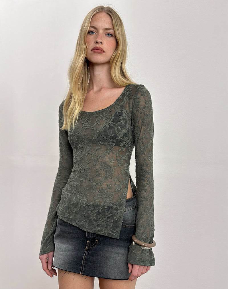 Yamari Top in jacquardbreisel groen