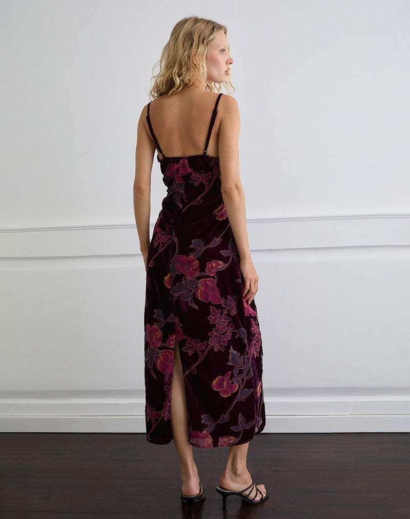 Afbeelding van Yamira Maxi Dress in Floral Devore Bourgondië
