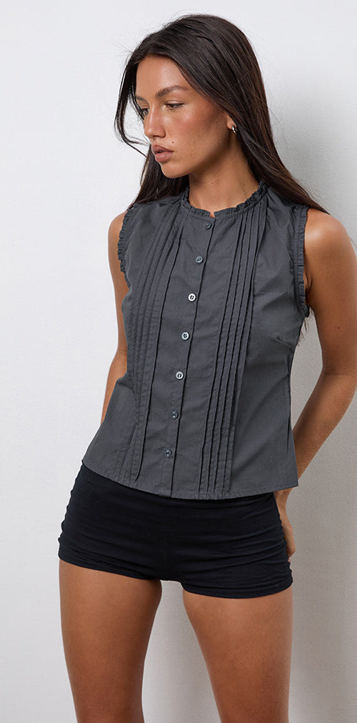 Afbeelding van Yara Blouse in Popeline Charcoal Grey