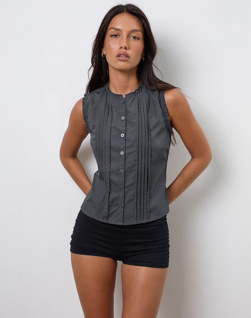 Afbeelding van Yara Blouse in Popeline Charcoal Grey