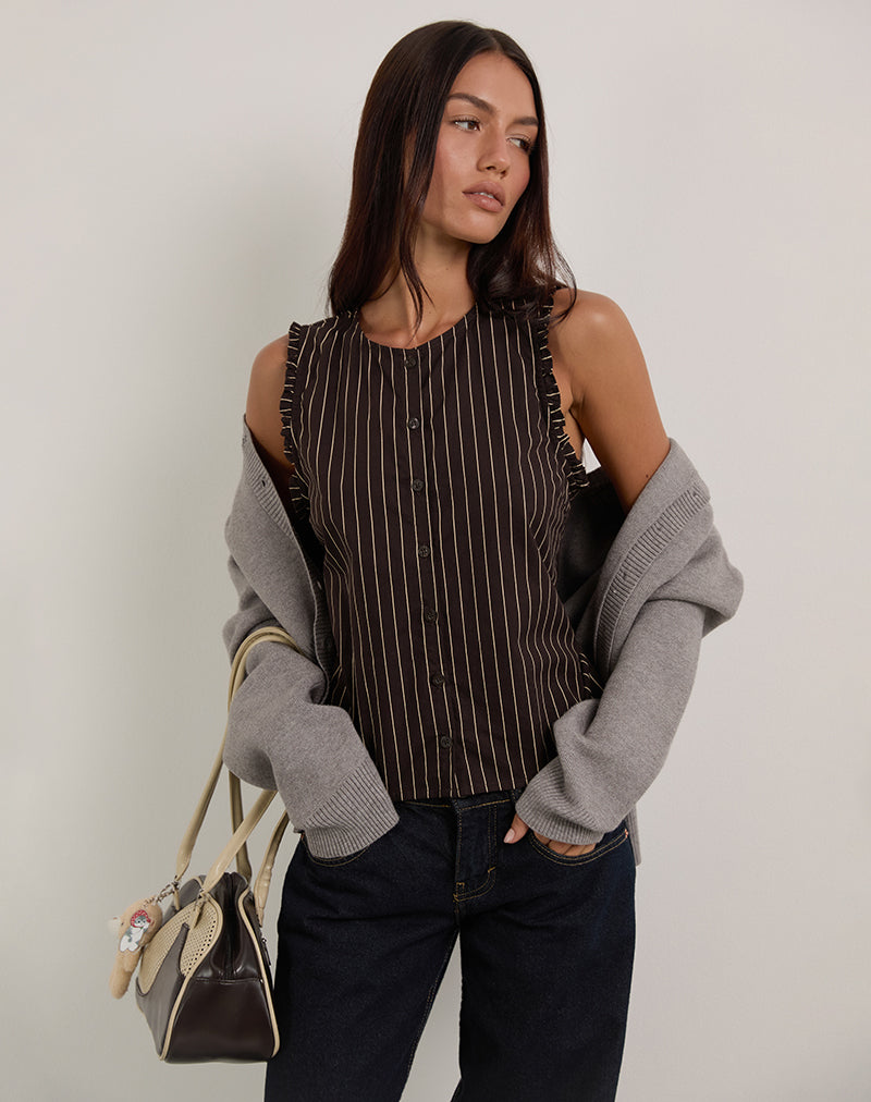 Afbeelding van Yarala Blouse in mono krijtstreep chocolade