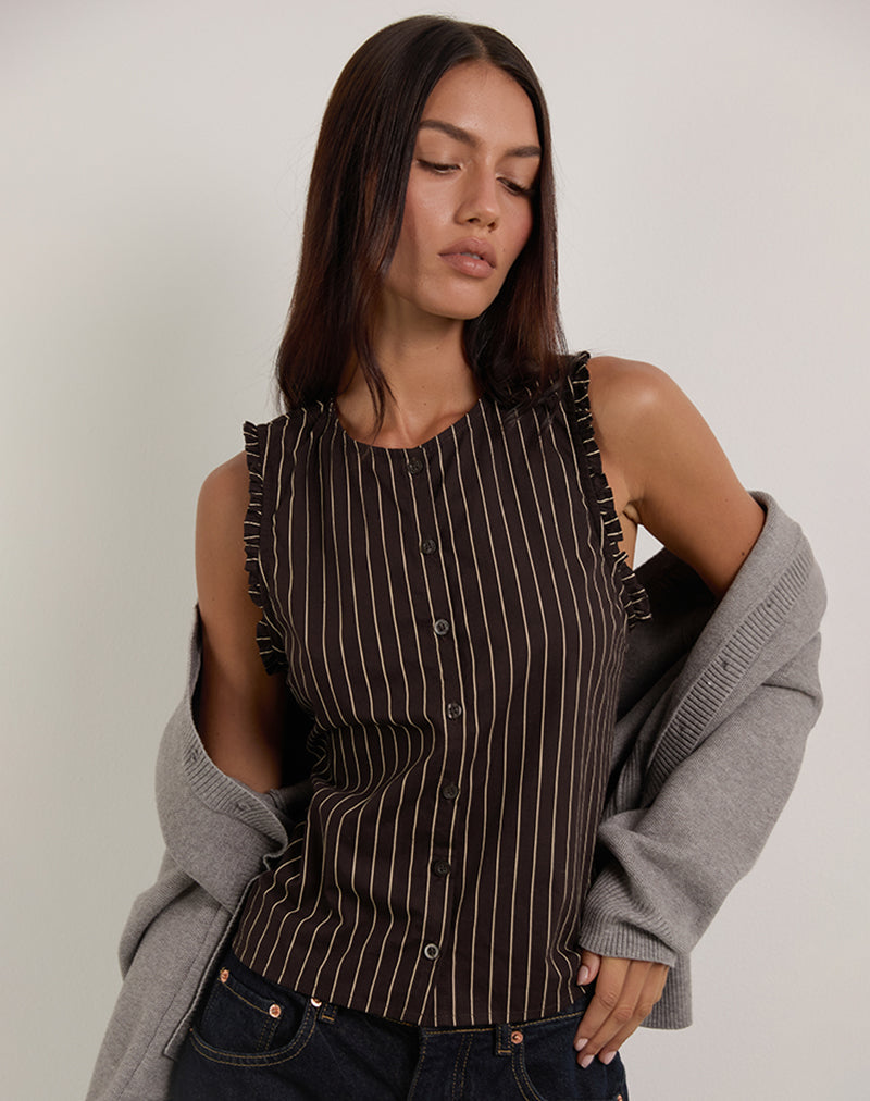 Yarala Blouse in mono krijtstreep chocolade