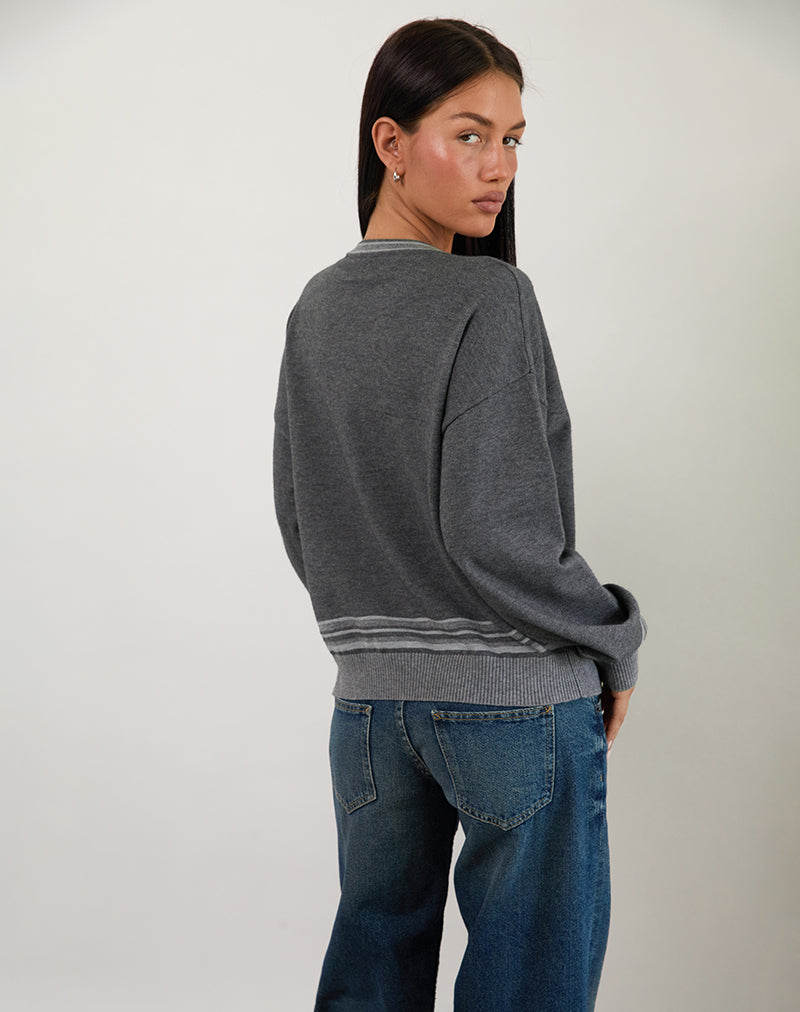 Afbeelding van Yarnia Slouchy V Hals Trui in Houtskool