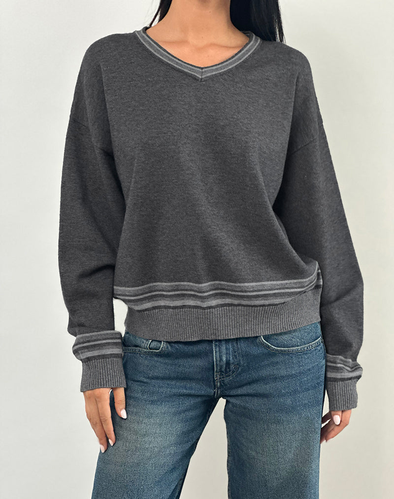 Afbeelding van Yarnia Slouchy V Hals Trui in Houtskool