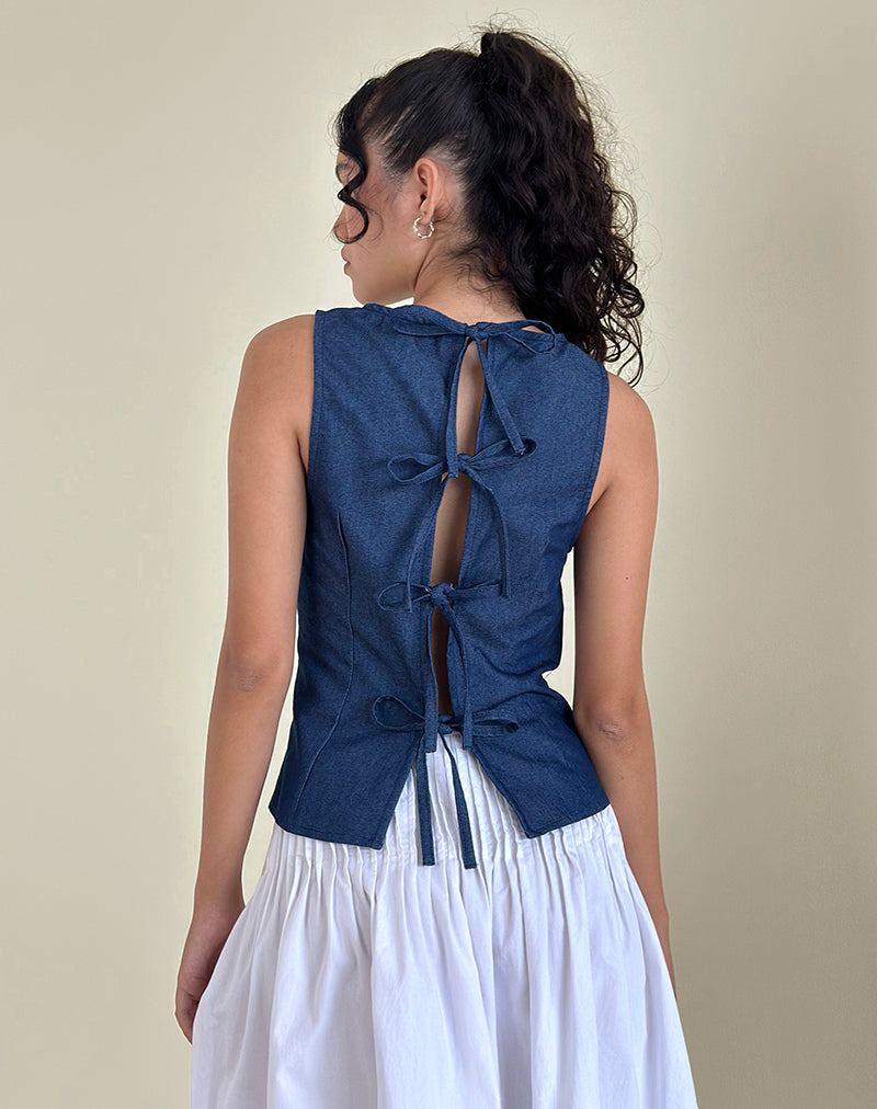 Yashia Stropdas Top in Denim Chambray Indigo