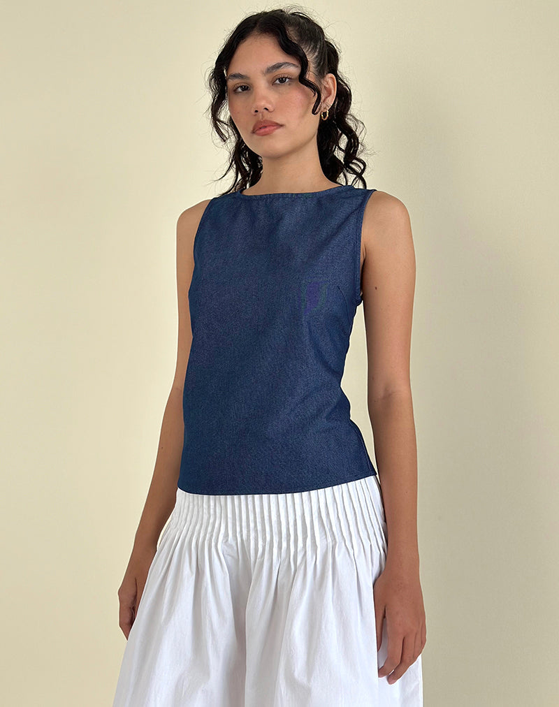 Yashia Stropdas Top in Denim Chambray Indigo