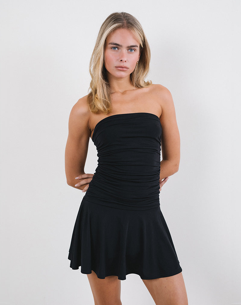 Yasmin Bandeau Mini Jurk in Slinky Zwart