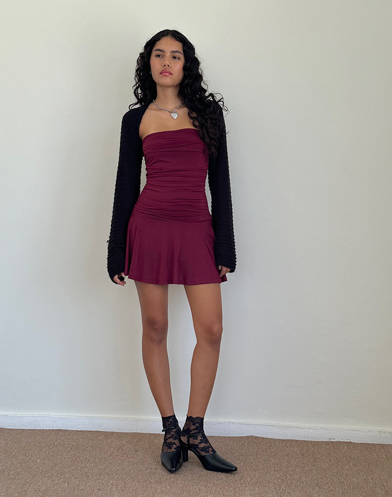 Afbeelding van Yasmin Bandeau Mini Slinky Jurk in Bourgondië
