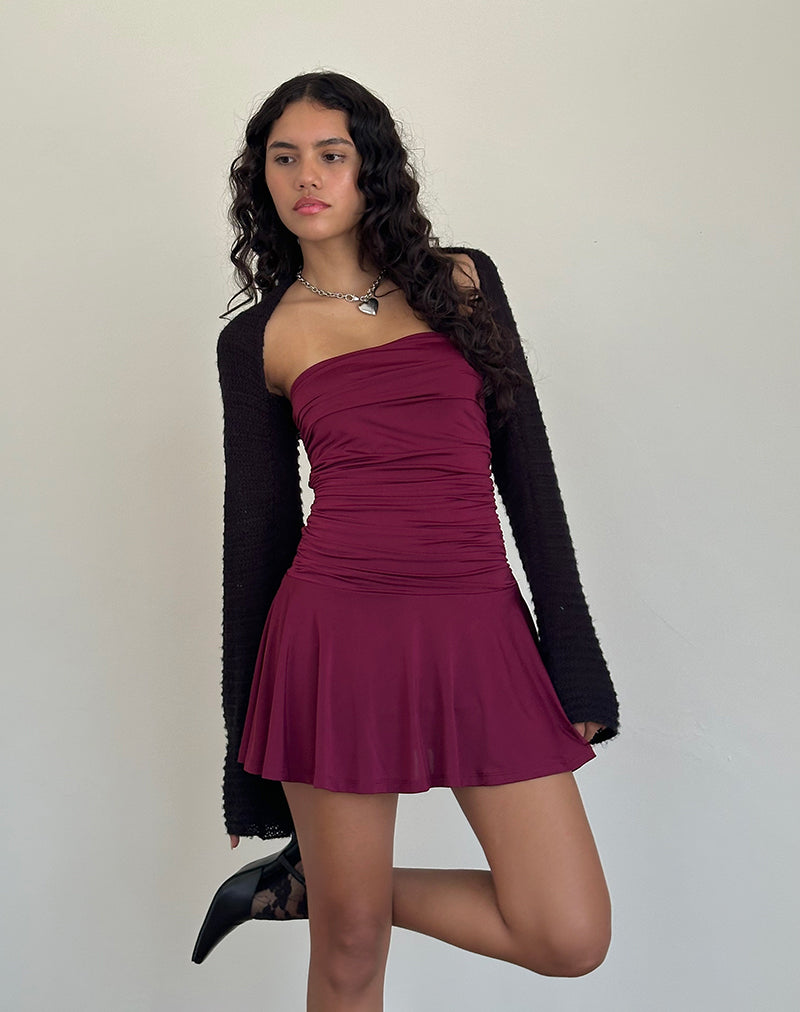 Afbeelding van Yasmin Bandeau Mini Slinky Jurk in Bourgondië