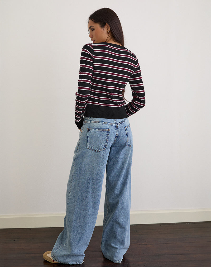 Afbeelding van Yasra Trui in Stripe Knit Zwart Bourgondië