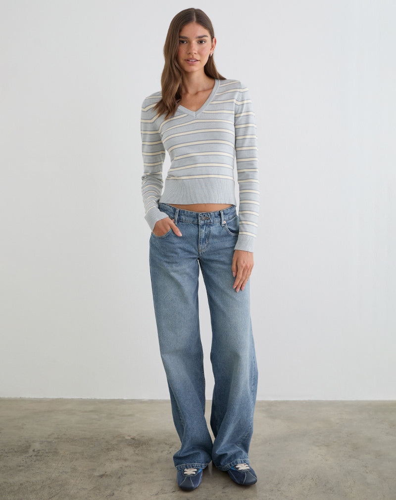 Yasra trui in gestreept breisel crèmegrijs