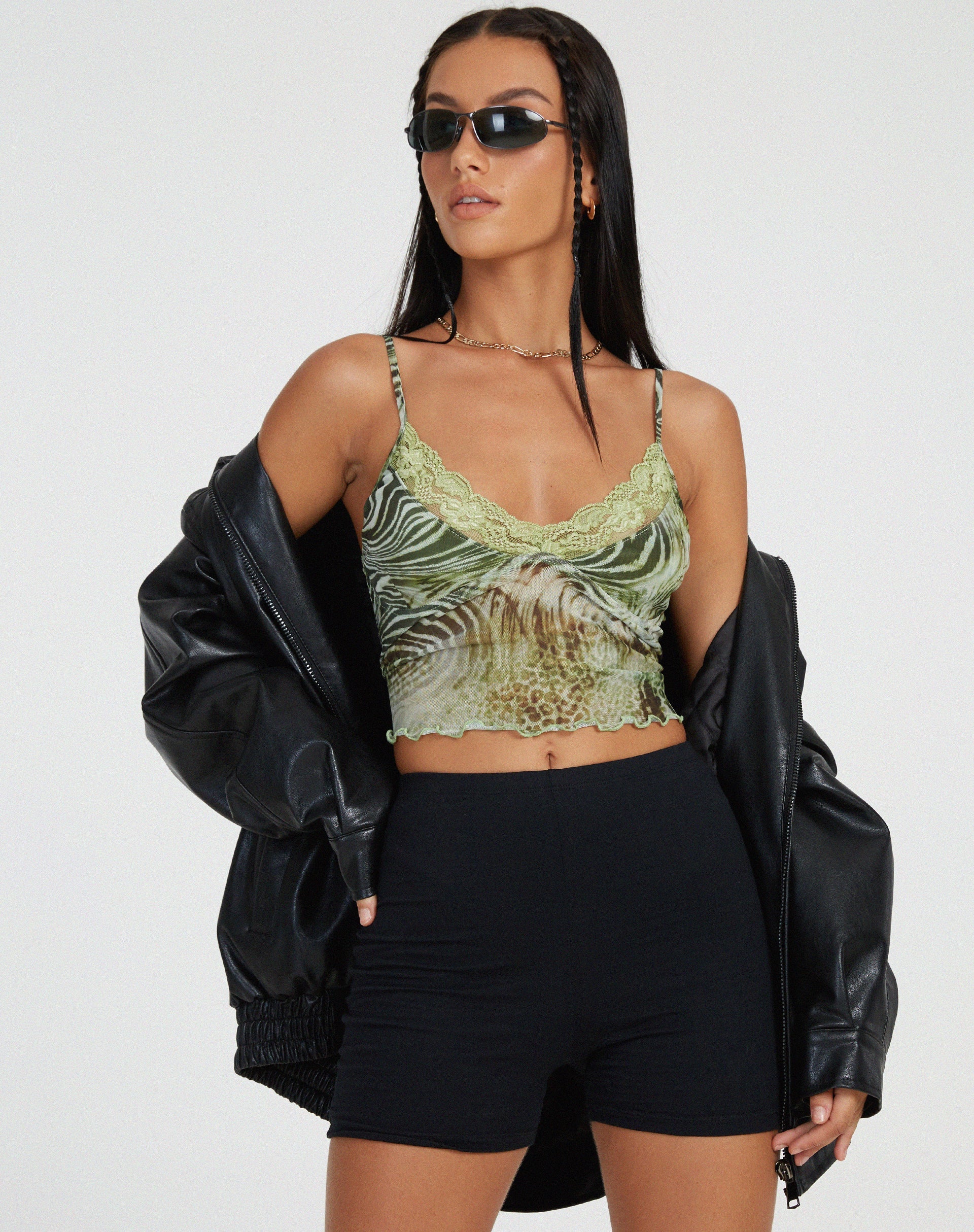 Afbeelding van Yenika Cami Top in Mesh Cheetah Green