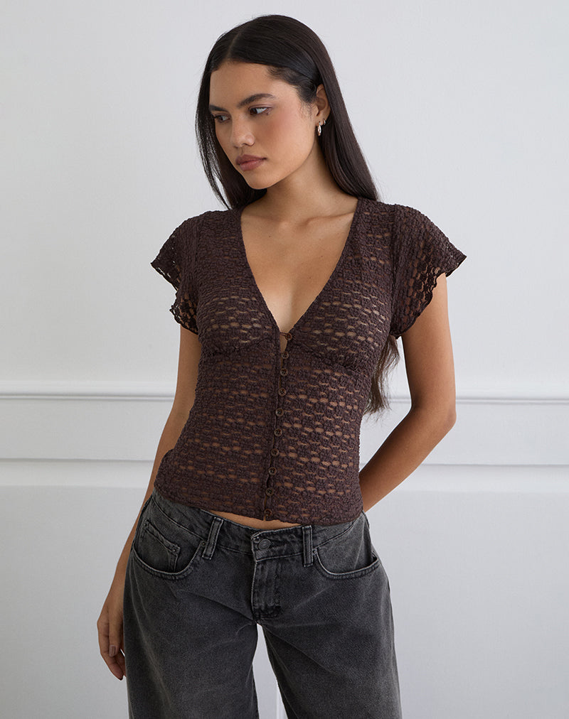 Yeslin V-hals blouse met knopen in donkerpaars