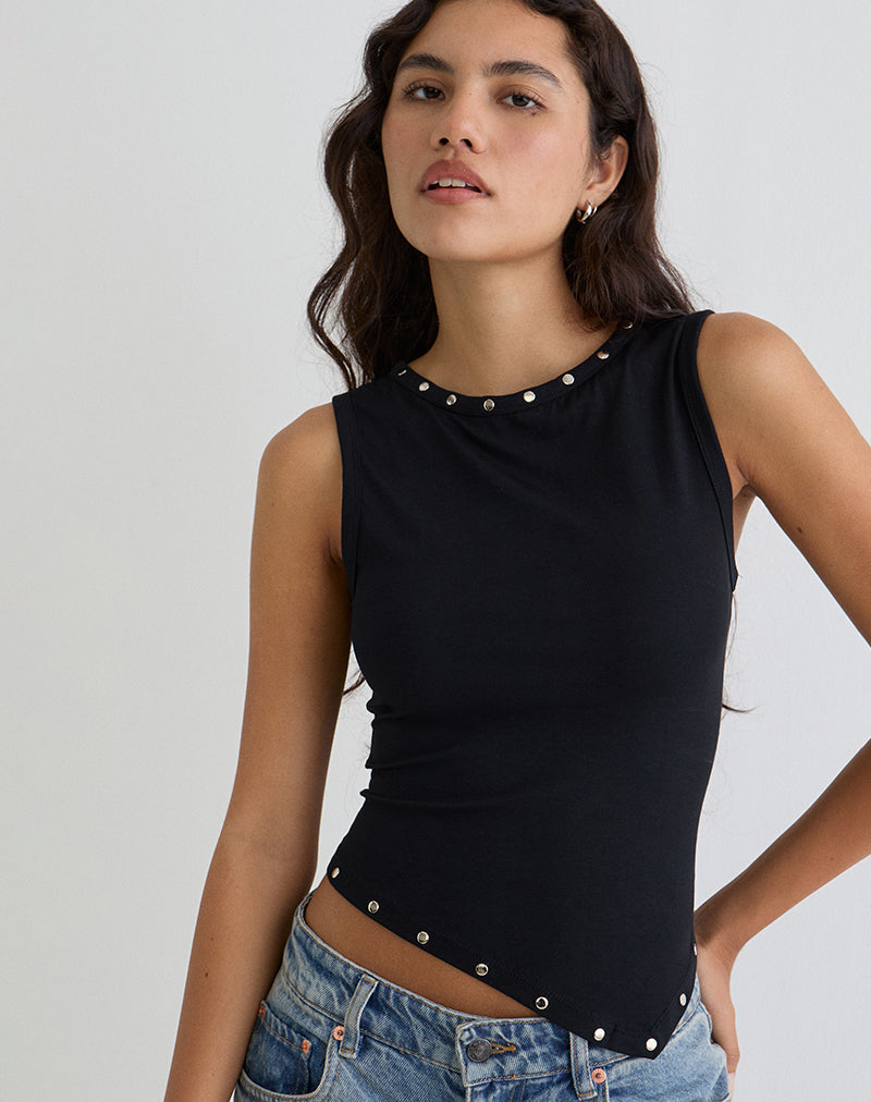 Yetta Double Stud Vest Top in Zwart
