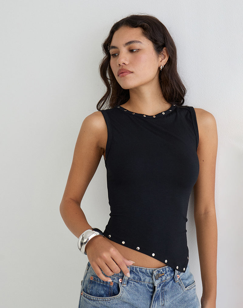 Afbeelding van Yetta Double Stud Vest Top in Zwart