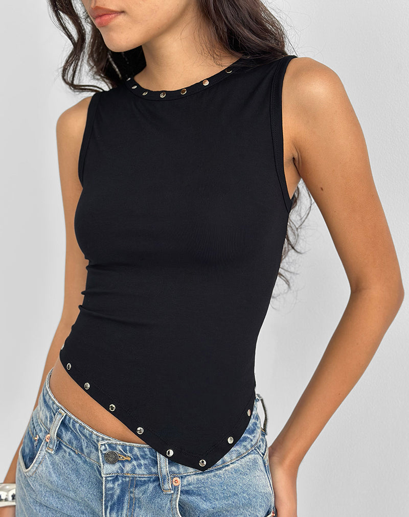 Afbeelding van Yetta Double Stud Vest Top in Zwart