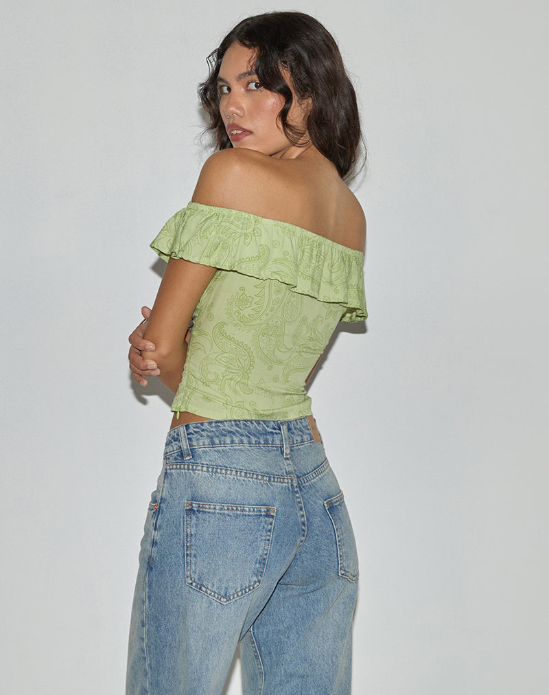 Afbeelding van Yokai Bardot Top in Retro Paisley Lime