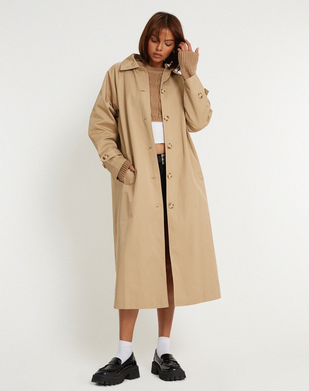 Assa Trench Coat in Tan met Stripe Voering