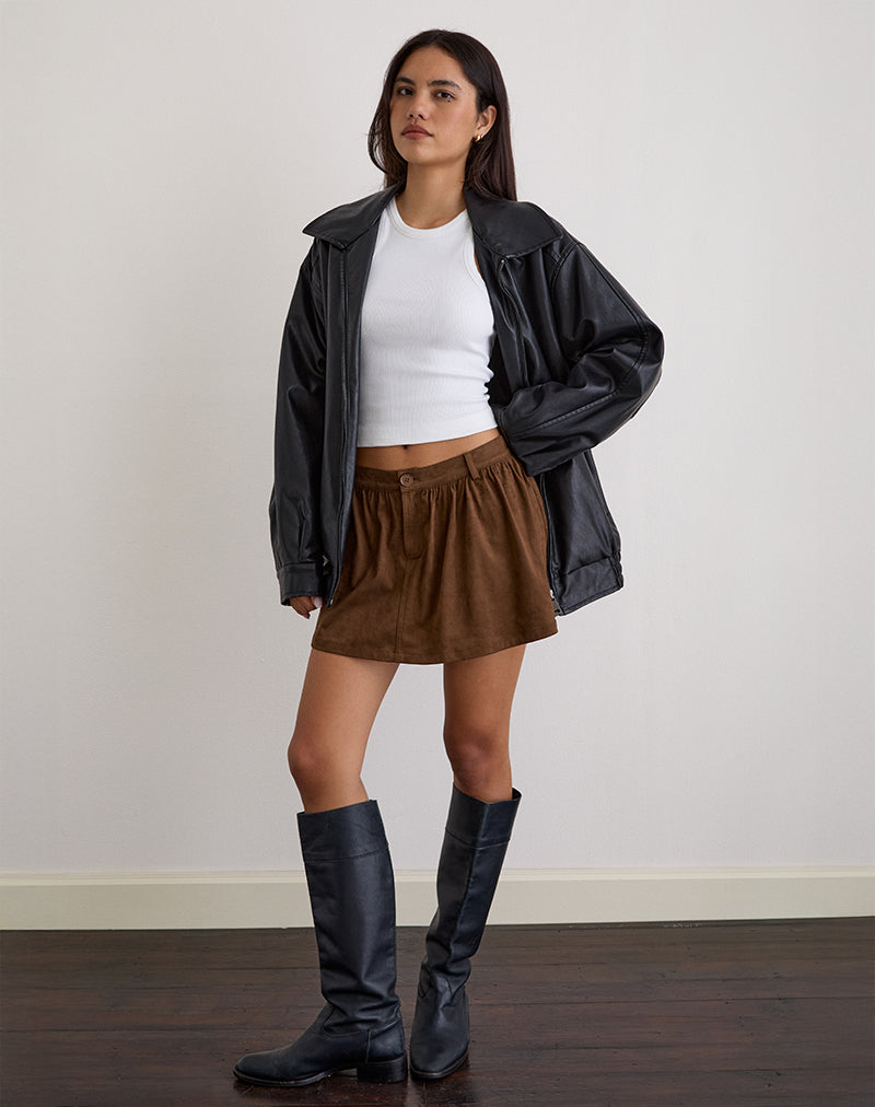 Yonca Frill Mini Skort in Suèdebruin