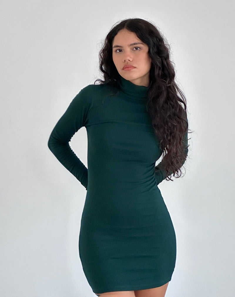 Afbeelding van Yrion Bodycon Mini Jurk met Schildpadhals in Bosgroen