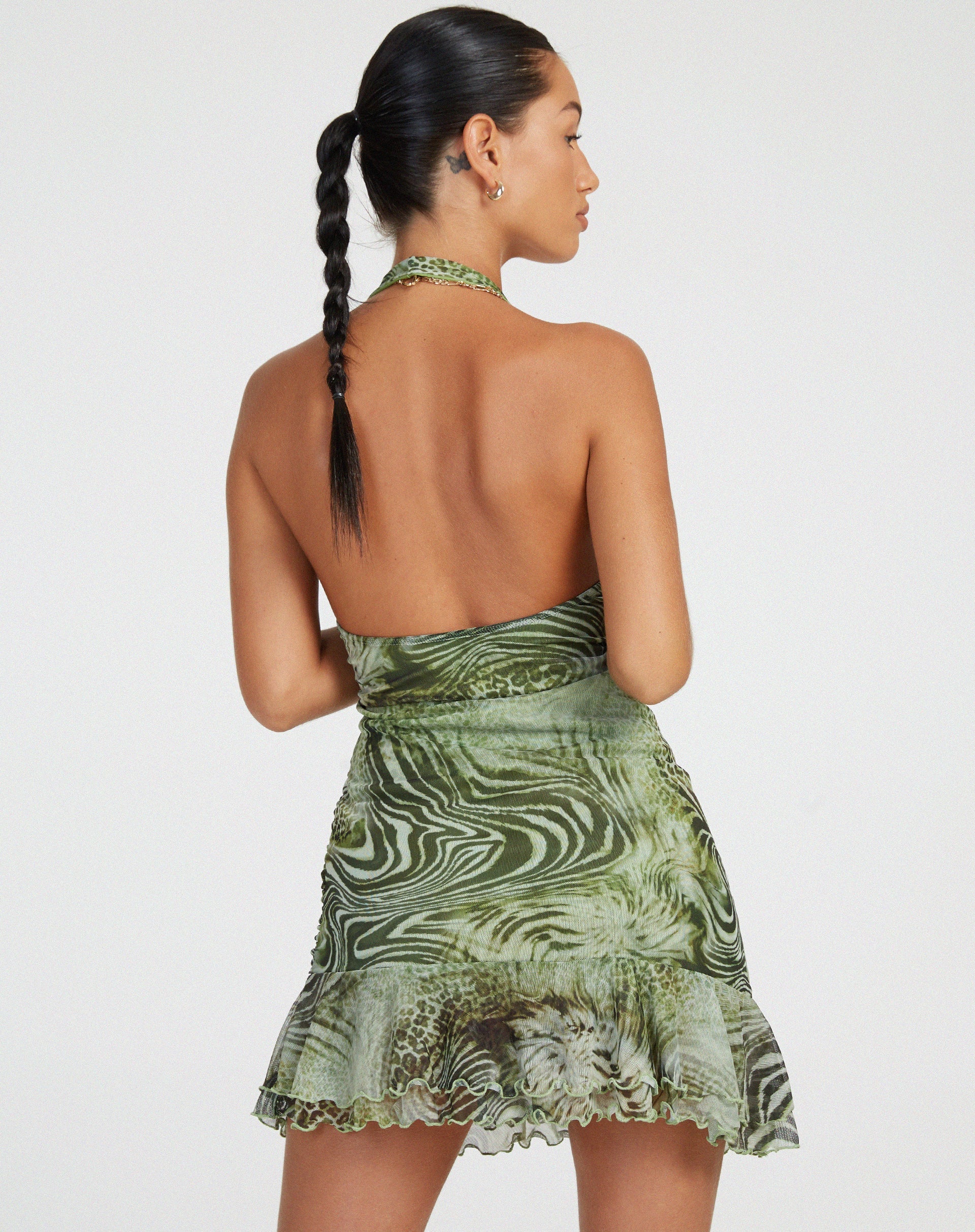 Afbeelding van Yubila Mini Dress in Mesh Cheetah Green