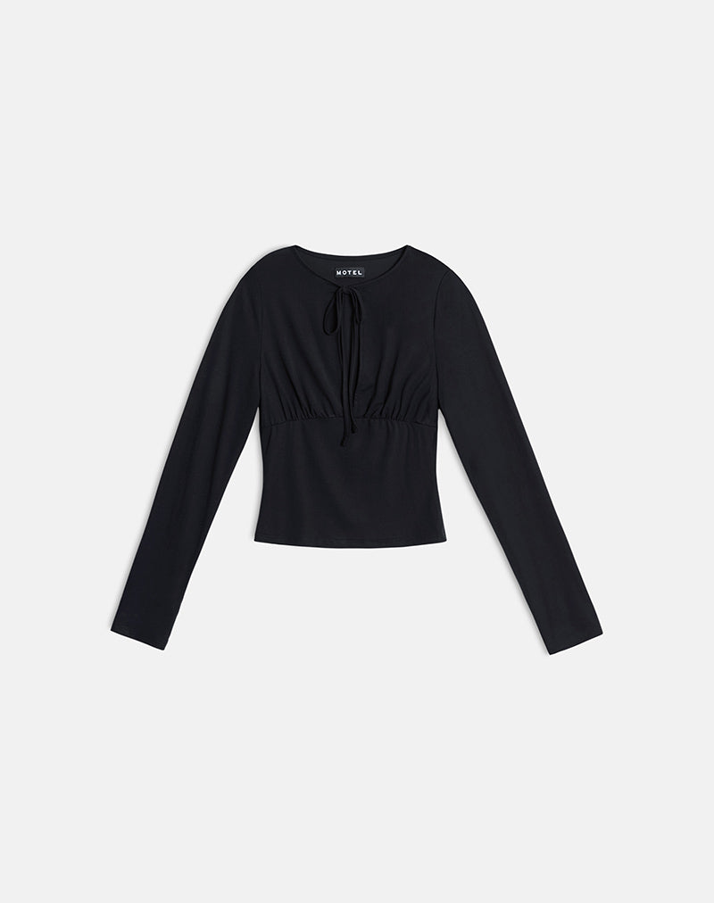 Afbeelding van Yubin Keyhole Long Sleeve Top in Cupro Black