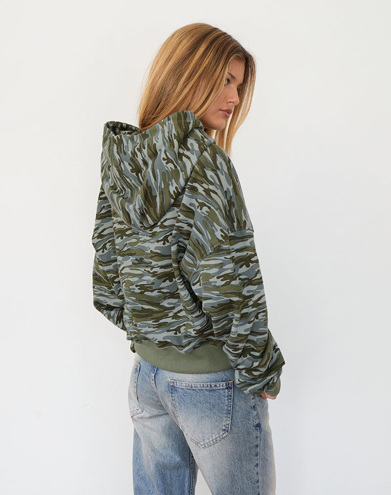Afbeelding van Yukadi Zip Through Hoodie in Camouflage Groen
