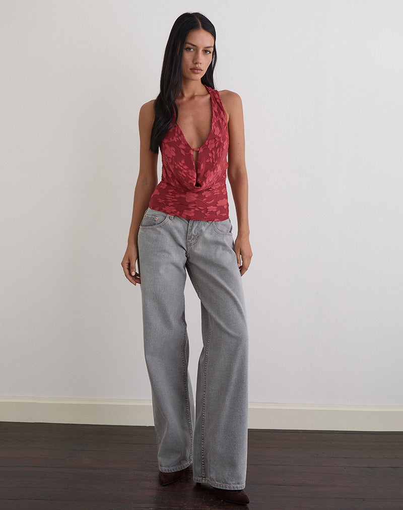 Afbeelding van Yukari Plunge Top in Burnout Mesh Rood