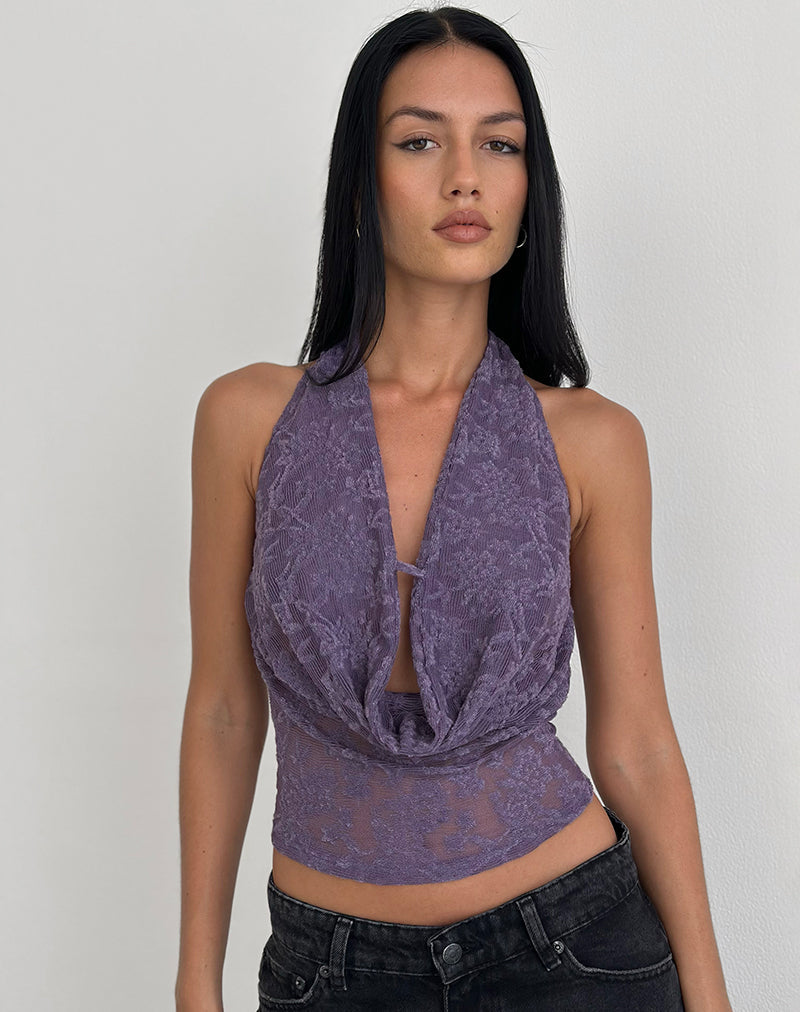 Afbeelding van Yukari Plunge Top in Jacquard Knit Purple