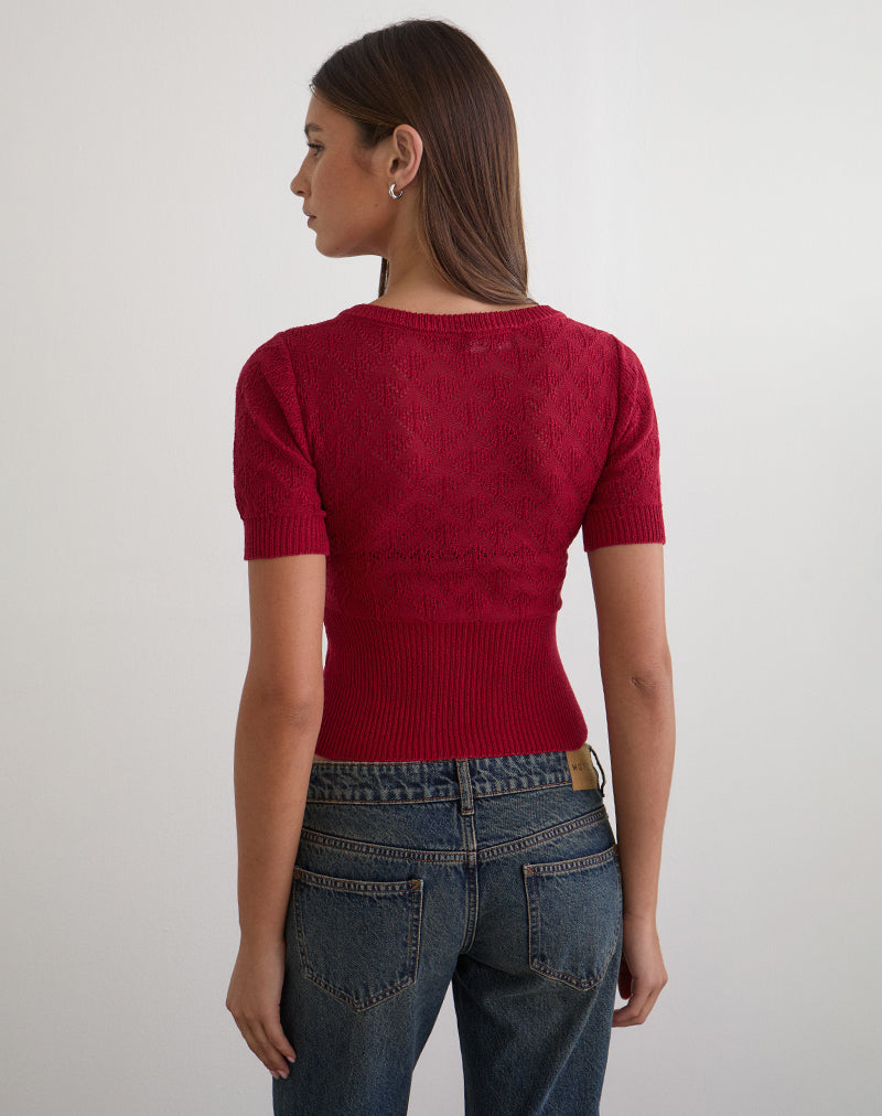 Afbeelding van Yura Top in Pointelle Knit Dieprood