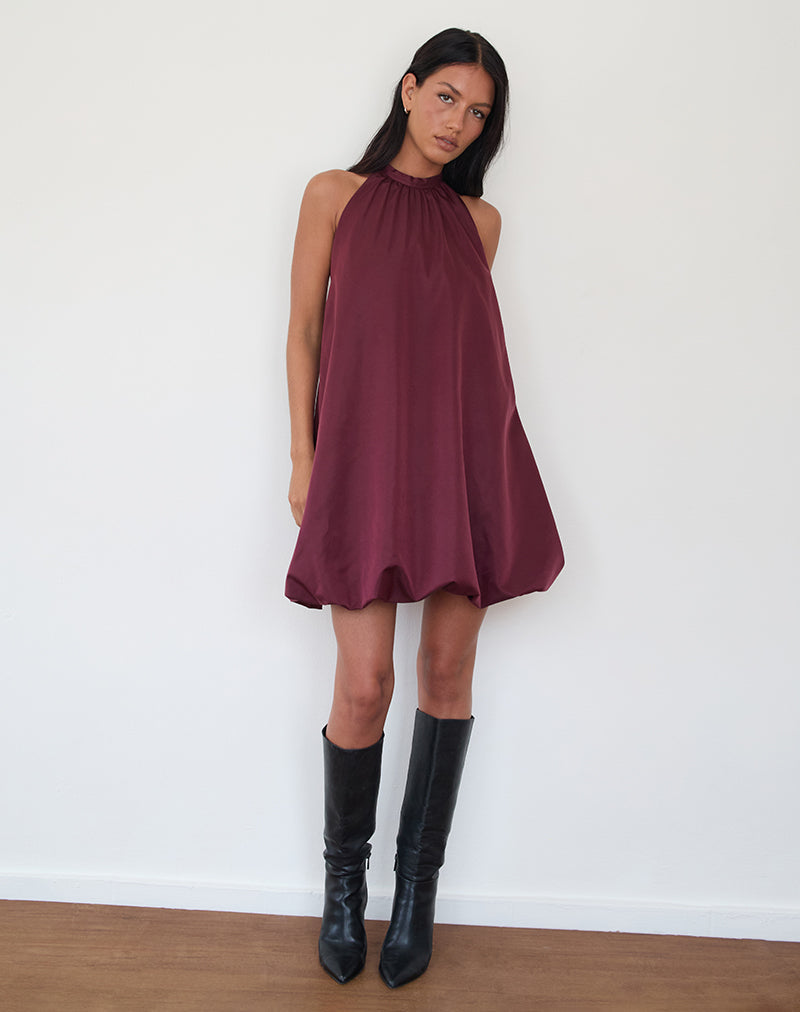 Afbeelding van Yusna Puffball Mini Dress in Dark Berry