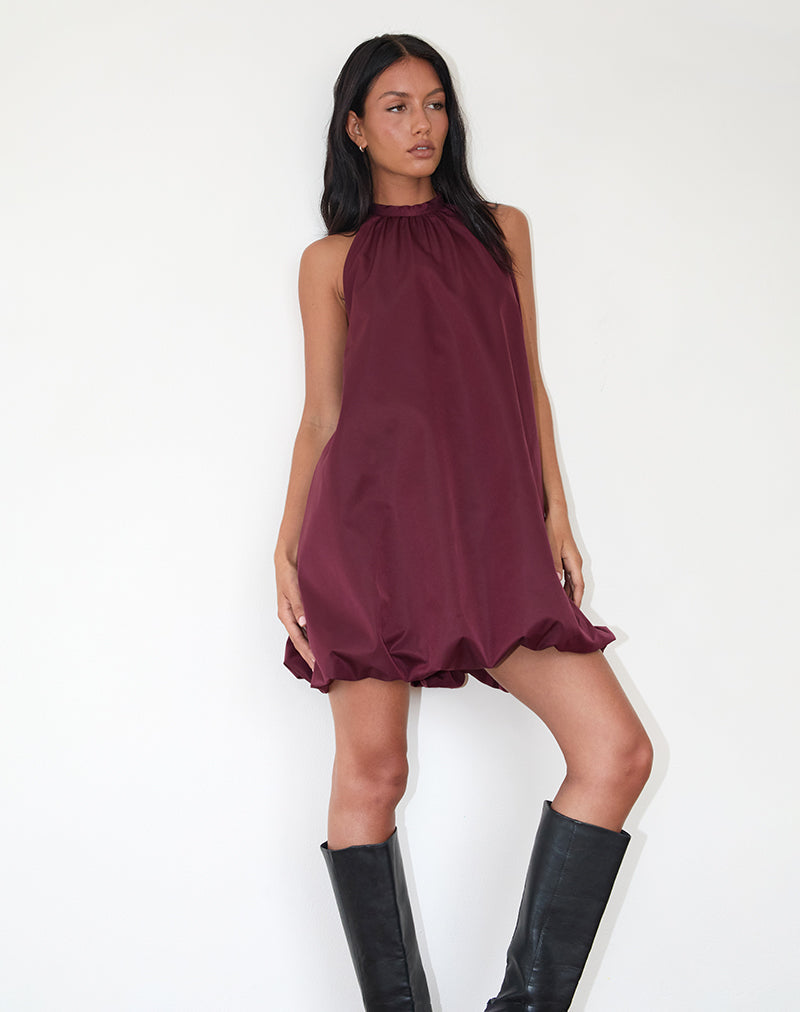 Yusna Puffball Mini Dress in Donker Berry