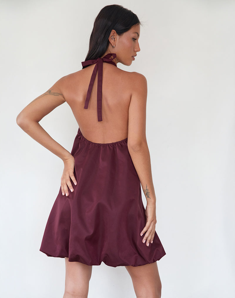Yusna Puffball Mini Dress in Donker Berry